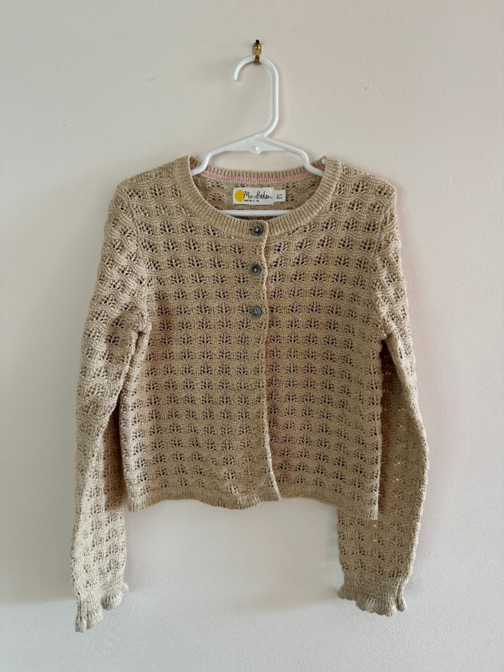 Mini Boden Ivory/Gold Cardigan Sweater 6-7Y
